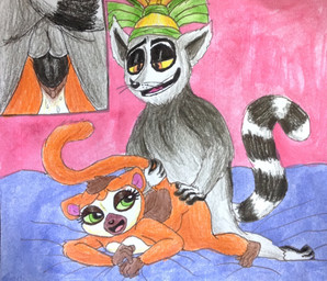 anthro anthro_on_anthro ass_up balls black_penis crown crown_only cutaway duo eyelashes female female_penetrated from_behind_position fur genitals green_eyes green_sclera half-closed_eyes headgear headgear_only leapfrog_position looking_at_another looking_at_partner looking_pleasured male male/female male_penetrating male_penetrating_female narrowed_eyes nude_anthro open_mouth orange_body orange_eyes orange_fur penetration penile penile_penetration penis sex simple_background tail tail_grab teeth vaginal vaginal_penetration yellow_sclera young young_anthro young_female puku83 all_hail_king_julien dreamworks madagascar_(series) clover_(madagascar) king_julien crowned_lemur lemur mammal primate ring-tailed_lemur strepsirrhine 2015 traditional_media_(artwork)