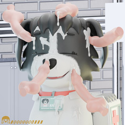 bodily_fluids clothed clothing cum cum_on_face eyes_closed female feral genital_fluids genitals knot knotted_penis penis penis_on_head solo young young_feral unknowndata paw_patrol needley_(unknowndata) canid canine canis domestic_dog mammal 3d_(artwork) digital_media_(artwork) hi_res