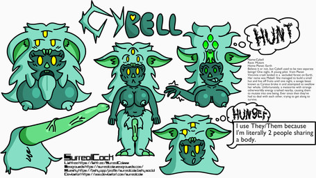 anthro blue_body blue_fur blue_hair breasts fur genitals green_penis gynomorph hair herm intersex long_ears multi_eye penis text yellow_eyes surrealcock 16:9 4k absurd_res english_text hi_res url widescreen