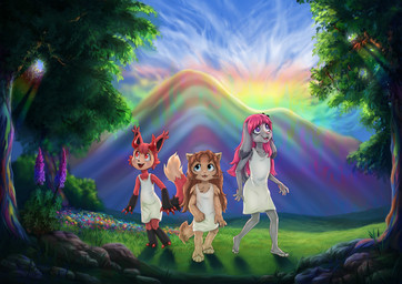 ambiguous_gender anthro blue_eyes brown_hair claws clothing conspiracy_theory dress female flower group hair horn lgbt_pride long_hair occult_symbol pentagram pink_hair plant purple_eyes rainbow rainbow_eucalyptus red_eyes sundress symbol toe_claws tree trio vinicunca white_sundress young smokefur lgbt_pride_month evadam_kupfermetzger satin_djofulsdottir sophia_hellstrand canid canine domestic_cat felid feline felis hybrid mammal norwegian_forest_cat absurd_res hi_res nonbinary_(lore) trans_(lore) trans_woman_(lore)