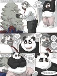 2018 3:4 anthro bear beard belly bottomwear christmas christmas_tree clothed clothing comic dialogue duo english_text facial_hair footwear fully_clothed giant_panda gift hi_res holidays male mammal markwulfgar mustache navel nipples open_mouth ornament overweight overweight_male pants plant rude shirt shoes sitting slippers smile speech_bubble sweatpants text topless topwear tree yawn