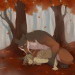 1:1 2016 anthro autumn bite biting_lip biting_own_lip canid canine canis detailed_background digitigrade duo elene_(character) female female_penetrated forest from_behind_position fur green_body green_hair green_skin hair hair_bite humanoid humanoid_on_anthro interspecies leaf littledoll looking_pleasured male male/female male_penetrating male_penetrating_female mammal markings membrane_(anatomy) messy_hair multicolored_body multicolored_fur nude nymph on_ground orun_(character) outside penetration plant self_bite sex spots spotted_body spotted_skin tree webbed_hands wolf