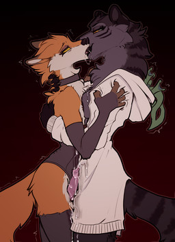 anthro areola biped bodily_fluids breasts butt claws clothed clothed_anthro clothed_female clothed_male clothing countershade_torso countershading cum duo exposed_breasts female fingers fur genital_fluids genitals kissing male penis side_view simple_background smile standing tail ruaidri dr._rasa_(ruaidri) jessie_(ruaidri) canid canine felid feline fox hypnolizard mammal pantherine tiger 2026 digital_drawing_(artwork) digital_media_(artwork) gynomorph_(lore)