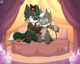 animal_genitalia animal_penis balls blush bodypaint canine_genitalia erection face_paint fur genitals hair humanoid_genitalia humanoid_penis male male/male membrane_(anatomy) membranous_wings nude penis sheath smile spread_arms tail tent wings nutty_bo cult_of_the_lamb massive_monster_(studio) red_crown_(cult_of_the_lamb) bat canid canine fennec_fox fox mammal true_fox 5:4 absurd_res hi_res