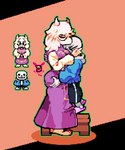 anthro bone butt butt_grab butt_squish clothing dress duo eyewear female fur glasses hand_on_butt hug larger_female male male/female size_difference skeleton smaller_male squish white_body white_fur ditchu undertale undertale_(series) sans_(undertale) toriel animated_skeleton boss_monster_(undertale) bovid caprine goat humanoid mammal undead 2023 digital_media_(artwork) hi_res pixel_(artwork)