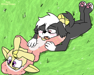 anthro blush cunnilingus female field fur genitals grass hair male male/female nude oral plant sex shaved_vulva vaginal vulva young pokefound da_silva pink_(pink) border_collie bovid canid canine canis caprine collie domestic_dog herding_dog mammal pastoral_dog sheep sheepdog wool_(disambiguation) 5:4 hi_res