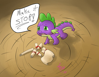 all_fours bodily_fluids drooling green_eyes male open_mouth purple_body saliva scroll simple_background solo tail text air6ornepig friendship_is_magic hasbro my_little_pony mythology spike_(mlp) dragon mythological_creature mythological_scalie scalie 2011 english_text hi_res signature