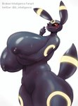 anthro anthrofied areola big_breasts black_areola black_body black_eyes black_nipples blush bodily_fluids breasts female hand_on_breast huge_breasts hyper nipples nude pokemorph red_sclera solo sweat thick_thighs b_inteligence nintendo pokemon eeveelution generation_2_pokemon pokemon_(species) umbreon hi_res