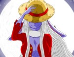 anthro blue_body blue_fur breasts female fur hair long_hair solo white_hair kenshinho_arts one_piece carrot_(one_piece) lagomorph leporid mammal rabbit absurd_res hi_res