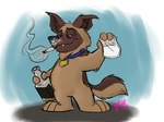 alcohol anthro beverage black_nose bottle brown_body brown_fur brown_tail cocaine cocaine_on_nose collar container drugs fluffy fluffy_tail front_view fur holding_bottle holding_container holding_object looking_at_viewer male marijuana semi-anthro simple_background smoking smoking_marijuana solo standing substance_intoxication tail whiskey year brynk_(artist) netflix paradise_pd bullet_(paradise_pd) canid canine canis domestic_dog german_shepherd herding_dog mammal pastoral_dog 2021 4:3 full-length_portrait hi_res portrait signature