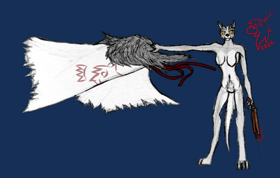 anthro barefoot barely_visible_nipples belt blaster breasts cloak clothing clothing_pull digitigrade energy_weapon eyeliner fangs feet female flowing_cape flowing_clothing fur fur_collar grey_body grey_fur gun holding_cloak holding_gun holding_object holding_ranged_weapon holding_weapon jewelry looking_at_viewer makeup navel necklace nipples pink_eyeliner pubes ranged_weapon red_belt red_glow red_smoke shotgun smoke symbol symbol_on_clothing tail teeth tribal tuft undressing weapon white_body white_cloak white_clothing white_fur yellow_eyes haribunawa legends_of_chima lego mohrta windra_(legends_of_chima) canid canine canis mammal wolf 2026 absurd_res alpha_channel crossover hi_res signature