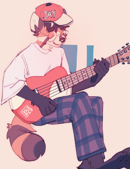 anthro black_bottomwear black_clothing black_pants bottomwear clothing electric_guitar eyes_closed eyewear fur glasses guitar hat headgear headwear male musical_instrument orange_body orange_fur pants playing_guitar playing_music plucked_string_instrument red_clothing red_hat red_headwear shirt solo string_instrument topwear wearing_glasses white_clothing white_shirt white_topwear hemuchang ailurid mammal red_panda 2022 hi_res