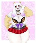 alternative_fashion amesuku_gyaru animal_print anthro big_breasts blush blush_lines bottomwear bra bra_peek breasts choker cleavage clothed clothing coffin_nails colored_nails dipstick_ears duo ear_markings eyelashes female floppy_ears front_view fur gyaru hand_on_hip horn horn_jewelry horn_ring huge_breasts j-fashion jewelry kogal leopard_print leopard_print_bra long_nails lop_ears microskirt miniskirt multicolored_ears nails necklace pink_background purple_body purple_fur purple_nails red_bottomwear red_clothing red_eyes red_skirt ring ring_(jewelry) simple_background skirt tan_clothing tan_topwear thick_thighs topwear underwear white_background white_body white_clothing white_fur white_horn white_topwear wide_hips urusee584 undertale undertale_(series) frisk_(undertale) toriel boss_monster_(undertale) bovid caprine goat human mammal hi_res