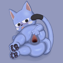 4_fingers 4_toes ambiguous_gender anthro anus big_anus big_butt black_body black_eyes black_fur black_nose black_pawpads blue_anus blue_body blue_fur blush blush_lines butt cheek_spots darkened_anus dipstick_tail feet fingers fur gaping gaping_anus long_tail loose_anus markings multicolored_body multicolored_fur nude open_mouth pawpads paws pink_inner_ear pointy_ears presenting presenting_anus presenting_hindquarters prick_ears puffy_anus simple_background solo spread_anus spreading tail tail_markings toes two_tone_body two_tone_fur whiskers wide_hips dulone edens_zero fairy_tail happy_(edens_zero) domestic_cat exceed felid feline felis mammal 1:1 hi_res