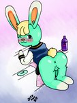 anthro anus bathroom bathtub blush butt clothing genitals jacket letterman_jacket male penis solo topwear yiffnotgif animal_crossing nintendo sasha_(animal_crossing) lagomorph leporid mammal rabbit digital_media_(artwork) hi_res