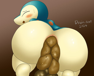anthro anus balls big_anus big_butt blue_body bodily_fluids butt butt_focus feces feces_in_ass genitals looking_at_viewer looking_back looking_back_at_viewer male multicolored_body penis pooping simple_background solo sweat two_tone_body wide_hips yellow_body drain_scat nintendo pokemon cyndaquil generation_2_pokemon pokemon_(species) 2024 absurd_res hi_res