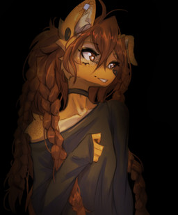 anthro biped breasts clothed clothed_anthro clothed_female clothing countershade_torso countershading female fingers front_view fur hair piercing simple_background smile solo teeth tinygaypirate apogee_(tinygaypirate) canid canine canis domestic_dog mammal 2026 absurd_res digital_drawing_(artwork) digital_media_(artwork) hi_res