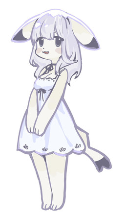 anthro breasts clothing dress dress_only female floppy_ears hair looking_at_viewer open_mouth paws purple_hair simple_background solo tail tongue white_body hufy926 nintendo pokemon pokemon_pokopia peakychu generation_1_pokemon pikachu pokemon_(species) 2026 hi_res