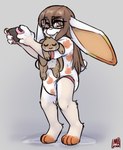 anthro big_ears clothed clothing controller diaper electronics eyewear female fur game_console game_controller gaming glasses hair holding_object hug hugging_object hugging_plushie onesie paws playing_video_game plushie simple_background solo tail teeth wearing_diaper young young_anthro maxwtv nintendo nintendo_switch lagomorph leporid mammal rabbit digital_media_(artwork) hi_res