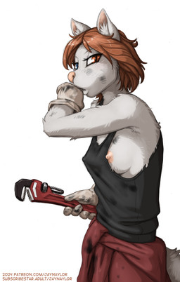 5_fingers anthro areola biped black_clothing black_shirt black_tank_top black_topwear blue_eyes bottomwear breasts brown_hair brown_text clothed clothed_anthro clothed_female clothing dirty erect_nipples eyebrow_through_hair eyebrows eyelashes female female_anthro fingers fur glistening glistening_eyes gloves grey_eyebrows hair handwear heterochromia holding_object holding_tool holding_wrench humanoid_hands inner_ear_fluff iris looking_at_viewer mechanic medium_breasts medium_hair monotone_background monotone_body monotone_bottomwear monotone_clothing monotone_fur monotone_gloves monotone_hair monotone_handwear monotone_pants monotone_shirt monotone_tank_top monotone_topwear nipple_outline nipple_slip nipples no_bra one_breast_out open_mouth orange_eyes pants partially_clothed partially_clothed_anthro partially_clothed_female pink_areola pink_inner_ear pink_nipples pink_nose pupils red_bottomwear red_clothing red_pants shirt side_view simple_background slim slim_anthro slim_female slit_pupils solo tail tan_clothing tan_gloves tan_handwear tank_top text three-quarter_view tomboy tools topwear translucent translucent_hair tuft wardrobe_malfunction white_background white_body white_fur white_inner_ear_fluff white_sclera white_tuft wrench conditional_dnp jay_naylor domestic_cat felid feline felis mammal 2024 absurd_res colored dated english_description hi_res portrait shaded three-quarter_portrait url