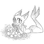 ambiguous_gender anthro arm_support eyelashes fin flower fur leaning_on_elbow looking_at_viewer lying nude on_front plant pupils slit_pupils smile snout solo split_form tail tail_fin ljrmr fox_(ljrmr) canid canine fox mammal marine merfolk 1:1 2019 digital_drawing_(artwork) digital_media_(artwork) greyscale hatching_(art) monochrome paint_tool_sai_(artwork) shaded nonbinary_(lore)