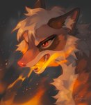 anthro chest_tuft fangs fire fur inner_ear_fluff light open_mouth solo teeth tuft white_body white_fur reysi canid canine mammal 2023 digital_media_(artwork) hi_res lighting shaded signature