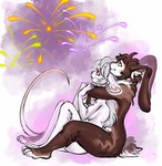 anthro brown_body brown_fur brown_hair cuddling duo female fireworks floppy_ears fur green_eyes hair hands_on_arms holidays hug hugging_another hugging_from_behind long_hair male male/female nude red_eyes simple_background white_body white_fur white_hair gimka new_year cinna_(crimsir) stephany_(crimsir) lagomorph leporid mammal mouse murid murine rabbit rodent hi_res