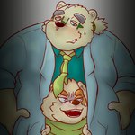 anthro clothing duo humanoid_hands kemono male necktie overweight overweight_male shirt smoking topwear nigauritaruto here's_johnny_(meme) lifewonders stephen_king_(copyright) the_shining tokyo_afterschool_summoners cu_sith_(tas) leib_(tas) bear canid canine canis domestic_dog mammal polar_bear ursine 1:1 2021 absurd_res hi_res