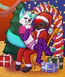 anthro blush bodily_fluids christmas_clothing christmas_headwear clothing duo femboy fur genital_fluids grey_body grey_fur hair hat headgear headwear holidays male male/male omorashi peeing santa_hat smile urine watersports wetting dinkden christmas fisk_(fiskthefox) fury_(furythewolf) canid canine canis fox mammal wolf digital_media_(artwork) hi_res