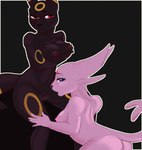 anthro breasts curled_tail duo female female/female genitals holding_breast imminent_cunnilingus imminent_oral imminent_vaginal looking_at_viewer looking_back nipples nude pussy tail bombdiggidy nintendo pokemon eeveelution espeon generation_2_pokemon pokemon_(species) umbreon hi_res