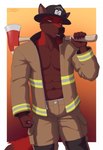 69_(number) abs anthro armor axe clothed clothing coat firefighter gear headgear helmet looking_at_viewer male muscular muscular_male open_clothing open_coat open_topwear posing_for_picture solo topwear work_uniform sigma_x blaze_wolf canid canine canis mammal wolf 2020 hi_res