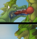 anatomy anthro bald balls black_eyes blue_background brown_skin claws dragon drinking_pee erection eyes_closed fellatio gay green_nose green_skin hand_on_head hi_res internal lizard male oral oral_sex peeing peeing_in_mouth peeing_inside penis plain_background red_penis red_skin reptile scalie sex shadow sharp_teeth shiny solaxe squint teeth tongue tongue_out urine vein watersports white_eyes yellow_eyes
Rating: Explicit
Score: 36
User: toh
Date: September 03, 2013