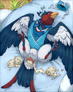 animal_genitalia avian_feet beak blue_body bodily_fluids cloaca cloaca_juice egg feathered_crest feathered_wings feathers feet female feral flight_attendant_uniform genital_fluids genitals head_crest markings oviposition red_markings scarf tail tail_feathers talons toes white_body white_markings wings yellow_eyes h_havik nintendo pokemon mistral_(gyro) avian generation_2_pokemon generation_3_pokemon legendary_pokemon lugia pokemon_(species) swellow 4:5 absurd_res hi_res