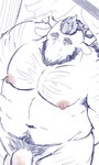 anthro beard belly big_belly facial_hair kemono male moobs navel nipples overweight overweight_male pubes solo dain_4201 bovid bovine cattle mammal 2024 3:5 hi_res