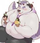 anthro bottomwear clothed clothing dessert food hair ice_cream male nipples overweight overweight_anthro overweight_male purple_hair solo quanjiang lifewonders tokyo_afterschool_summoners behemoth_(tas) mammal 2019 hi_res