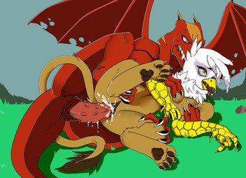 beak bite biting_lip biting_own_lip black_claws bodily_fluids breasts brown_body claws cum cum_inside dark_pawpads duo ejaculation eyelashes feathers female feral forearms from_behind_position genital_fluids genitals grabbing_both_breasts grass interspecies looking_pleasured male male/female membrane_(anatomy) membranous_wings on_grass on_ground pawpads penetration penile penile_penetration penile_spines penis penis_in_vagina plant red_body rock saliva saliva_string scaled_forearms scales self_bite sex sharp_teeth sky spoon_position stripes teeth vaginal vaginal_penetration white_body white_feathers wings yellow_beak yellow_eyes unknown_artist friendship_is_magic hasbro my_little_pony mythology cerath_(dragon-lover) gilda_(mlp) avian dragon gryphon mythological_avian mythological_creature mythological_scalie scalie 2023