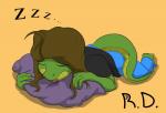 anthro bodily_fluids brown_hair drooling femboy hair male pillow saliva simple_background sleeping solo dr_zombie russie alligator alligatorid crocodilian reptile scalie 2016 hi_res