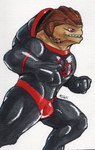 bodysuit clothing looking_aside male muscular muscular_male side_view skinsuit smile solo tight_clothing aurem bioware electronic_arts mass_effect red_lantern alien krogan hi_res