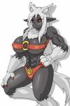 4_ears anthro big_breasts breasts claws cleavage clothed clothing female fur grey_body grey_fur hair long_hair multi_ear muscular muscular_anthro muscular_female panties red_eyes solo underwear dr.bug tora_chitose mammal unknown_species 2:3 hi_res