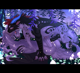 animal_genitalia animal_penis bioluminescence black_bars blush bodily_fluids claws cum duo equine_genitalia equine_penis erection eyes_closed female female_feral feral feral_on_feral feral_penetrated feral_penetrating feral_penetrating_feral fur genital_fluids genitals glowing grass hair horn hybrid_genitalia hybrid_penis knot knotted_equine_penis knotted_penis lying male male/female male_feral on_back pawpads penetration penis plant quadruped sex side_view vulva wings mekk mythology elijah_mure zeren_(ryzia) dragon felkin furred_dragon furred_scalie mythological_creature mythological_scalie scalie hi_res letterbox