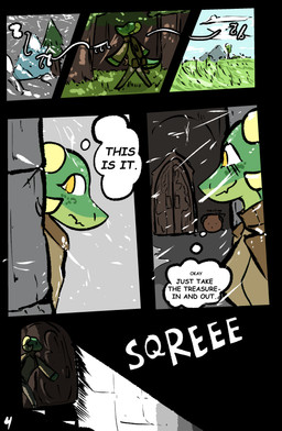 anthro dungeon female forest horn mountain plant solo text thought_bubble tree brradett microsoft the_elder_scrolls lernie_(brradett) argonian scalie absurd_res comic english_text hi_res
