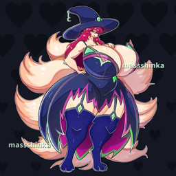 anthro big_breasts breasts clothed clothed_female clothing female fur gem hair huge_breasts latex magic magic_user magician orange_body pose red_hair slightly_chubby solo tail tall thick_tail wide_hips witch massshinka asian_mythology dungeons_and_dragons east_asian_mythology hasbro korean_mythology mythology nintendo pokemon wizards_of_the_coast generation_1_pokemon ninetales pokemon_(species) 1:1 absurd_res hi_res