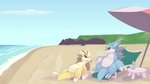 ambiguous_gender beach duo eyewear feral parasol sea seaside sunglasses water derfisch nintendo pokemon alolan_form alolan_sandslash generation_1_pokemon generation_7_pokemon pokemon_(species) regional_form_(pokemon) sandslash 16:9 4k absurd_res hi_res widescreen