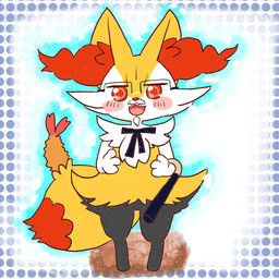 ambiguous_anthro ambiguous_gender anthro biped blush bow_tie cane digitigrade dipstick_tail eyewear facial_hair food front_view glasses goatee looking_at_viewer markings object_in_tail shrimp_(food) solo standing tail tail_markings annyui0611 nintendo pokemon braixen canid generation_6_pokemon mammal pokemon_(species) 1:1 2022 digital_drawing_(artwork) digital_media_(artwork) full-length_portrait hi_res japanese_description portrait translated_description