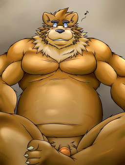 anthro balls belly black_nose blush brown_body brown_fur flaccid fur genitals kemono male overweight overweight_male penis simple_background sitting solo seturou1010 bear mammal 2015