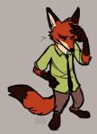 anthro biped clothing eyes_closed fur grey_background looking_away male necktie orange_body orange_fur shirt simple_background solo standing topwear skdaffle disney zootopia nick_wilde canid canine fox mammal red_fox true_fox digital_media_(artwork) restricted_palette sketch