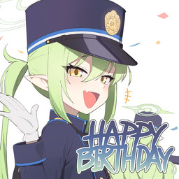 bent_arm birthday blue_clothing blue_hat blue_headwear blue_shirt blue_topwear blush clothing cute_fangs fangs female gloves green_hair hair hair_between_eyes halo handwear hat headgear headwear long_hair narrowed_eyes open_mouth pigtails pointy_ears pose prick_ears shirt simple_background teeth topwear white_background white_clothing white_gloves white_handwear yellow_eyes young young_female young_humanoid rmflawkdtn blue_archive nexon hikari_(blue_archive) nozomi_(blue_archive) demon demon_humanoid humanoid 1:1 hi_res