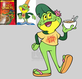 accessory anthro beige_shirt bottomless bottomless_anthro bottomless_female bowl cereal cereal_bowl cereal_box cereal_mascot clothed clothing container crossgender cutlery exposed_shoulder eyelashes female flip_flops flower food footwear freckled_face freckles green_body green_clothing green_shirt green_skin green_topwear hat headgear headwear kitchen_utensils leaf lily_(flower) lily_pad lime_green mascot milk mtf_crossgender open_mouth pink_flower plant pose sandals shirt shirt_only shoes simple_background solo spoon spot_freckles spots spotted_face text tongue tools topwear topwear_only undershirt yellow_mouth yellow_sclera lilroundpumpkin honey_smacks kellogg's dig'em_frog amphibian frog digital_media_(artwork) english_text hi_res model_sheet watermark