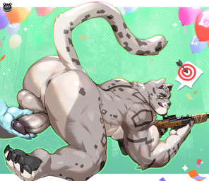 4_toes abs anthro anus balls barazoku big_butt black_pawpads black_penis butt disembodied_hand feet fluffy fluffy_tail fur genitals green_eyes grey_balls grey_body grey_fur grey_penis heart_fur_pattern humanoid_genitalia humanoid_penis hunting_rifle licking licking_lips licking_own_lips looking_at_viewer male muscular muscular_anthro muscular_male nipples nude nude_anthro nude_male patterned_fur pawpads pecs penis penis_in_hand raised_tail self_lick simple_background smile solo tail toes tongue tongue_out white_body white_fur punktoso xxl_woofia moyru_(xxl_woofia) felid mammal pantherine snow_leopard digital_media_(artwork) hi_res