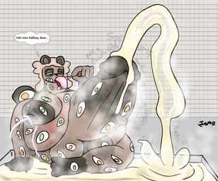 anthro bath big_breasts big_penis bodily_fluids breasts condom condom_gagging cum cum_bath cum_inflation cum_inside excessive_cum excessive_genital_fluids excessive_musk eyes_everywhere filled_condom genital_fluids genitals gynomorph huge_penis hyper hyper_genitalia hyper_penis inflation intersex lactating long_orgasm musk musky_cum orgasm penis sexual_barrier_device solo text thought_bubble trypophobia ishitmypants glaze_(ishitmypants) angel canid canine deity mammal raccoon_dog tanuki english_text hi_res